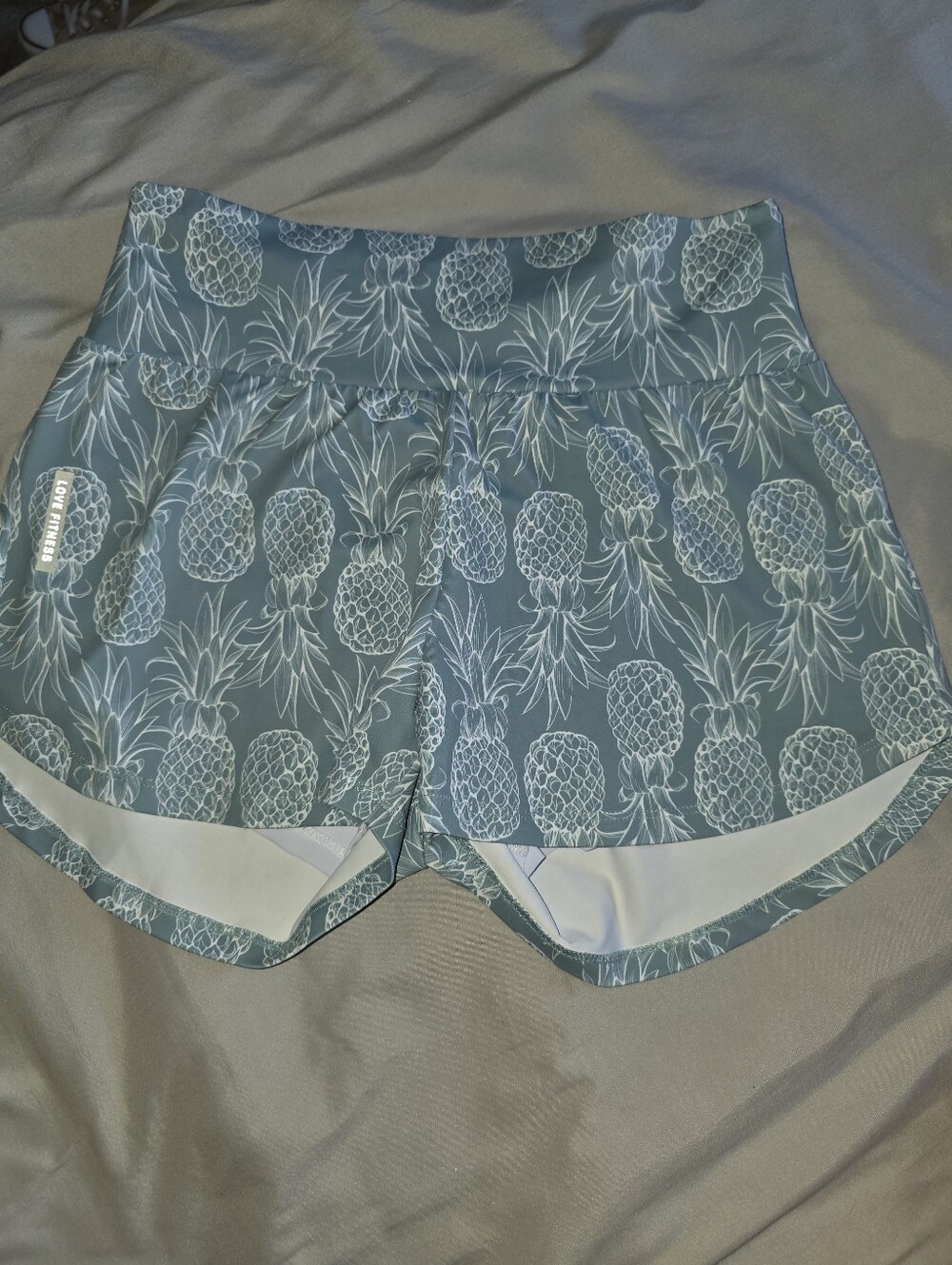 Love Fitness Pineapple Print High-Waist Shorts Blue And White Size Small